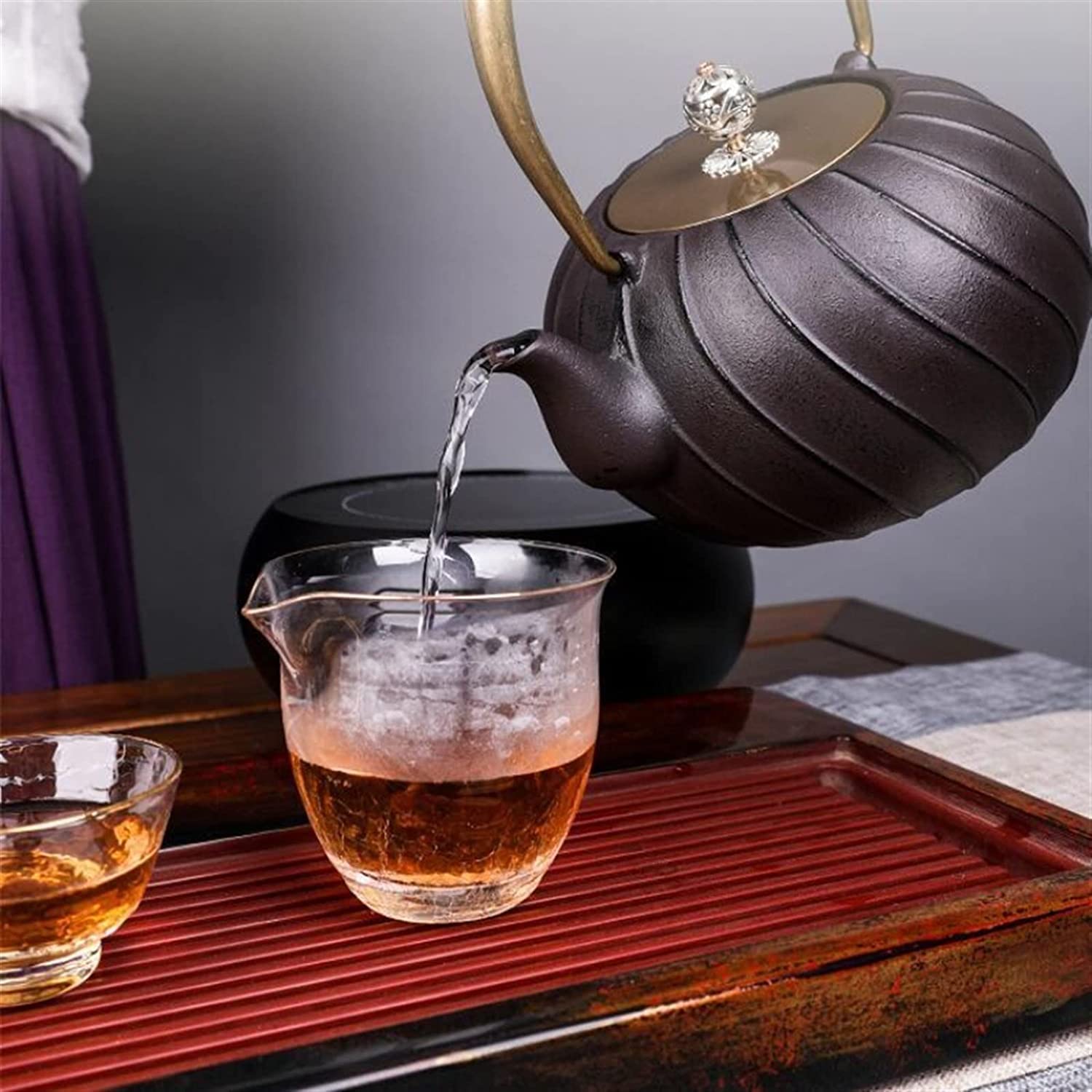 Théière en fonte avec poignée en cuivre 1200 ml/40 oz bouilloire à thé théière japonaise Tetsubin enduite avec intérieur émaillé