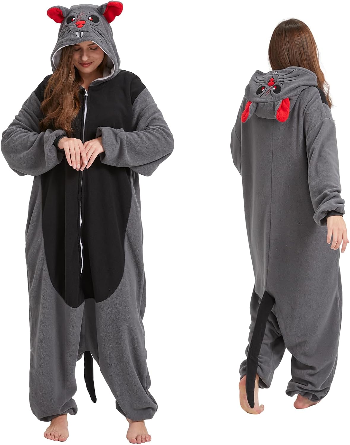 Adult Mouse Onesie Rat Costume Mouse Pajamas Halloween Costumes Animal Cosplay pajamas Warm Sleepwear for Women Men