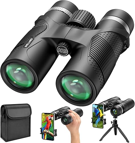 Prismáticos para adultos, caza y observación de aves  WELLNEC 12 x 42 HD 3671000 yardas, prismáticos de alta potencia con prismas BaK4 Pro Birding
