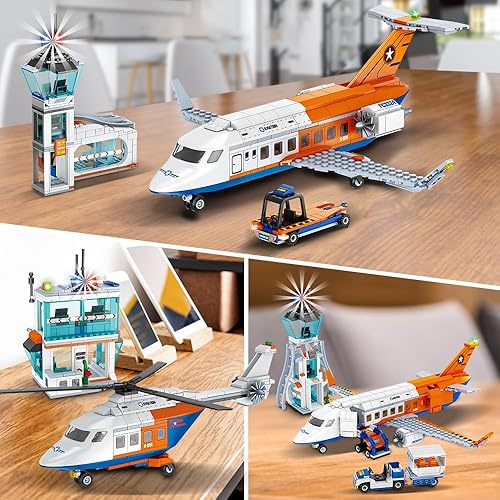 Miniatura 8 de HOGOKIDS City Passenger - Juego de construcción de avión de pasajeros  697 piezas STEM 3 en 1 de avión de pasajeros de aeropuerto, juguete de bloque