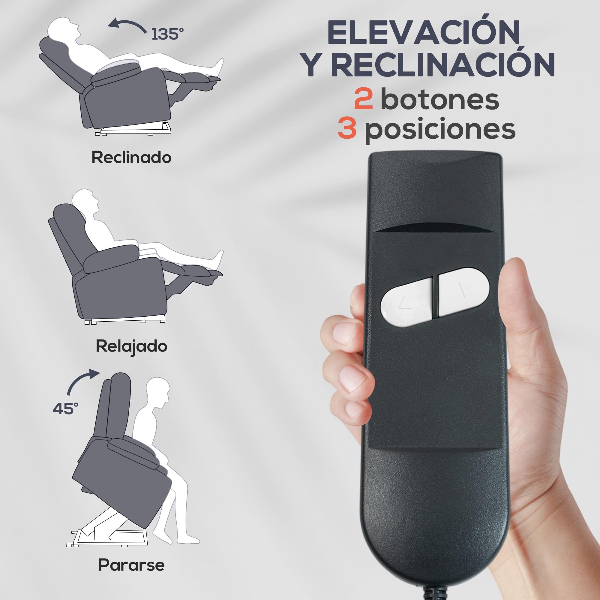 HOMCOM Sillón Relax Reclinable Eléctrico Levanta Personas, 8 Puntos de Masaje, 2 Controles Remotos, Gris