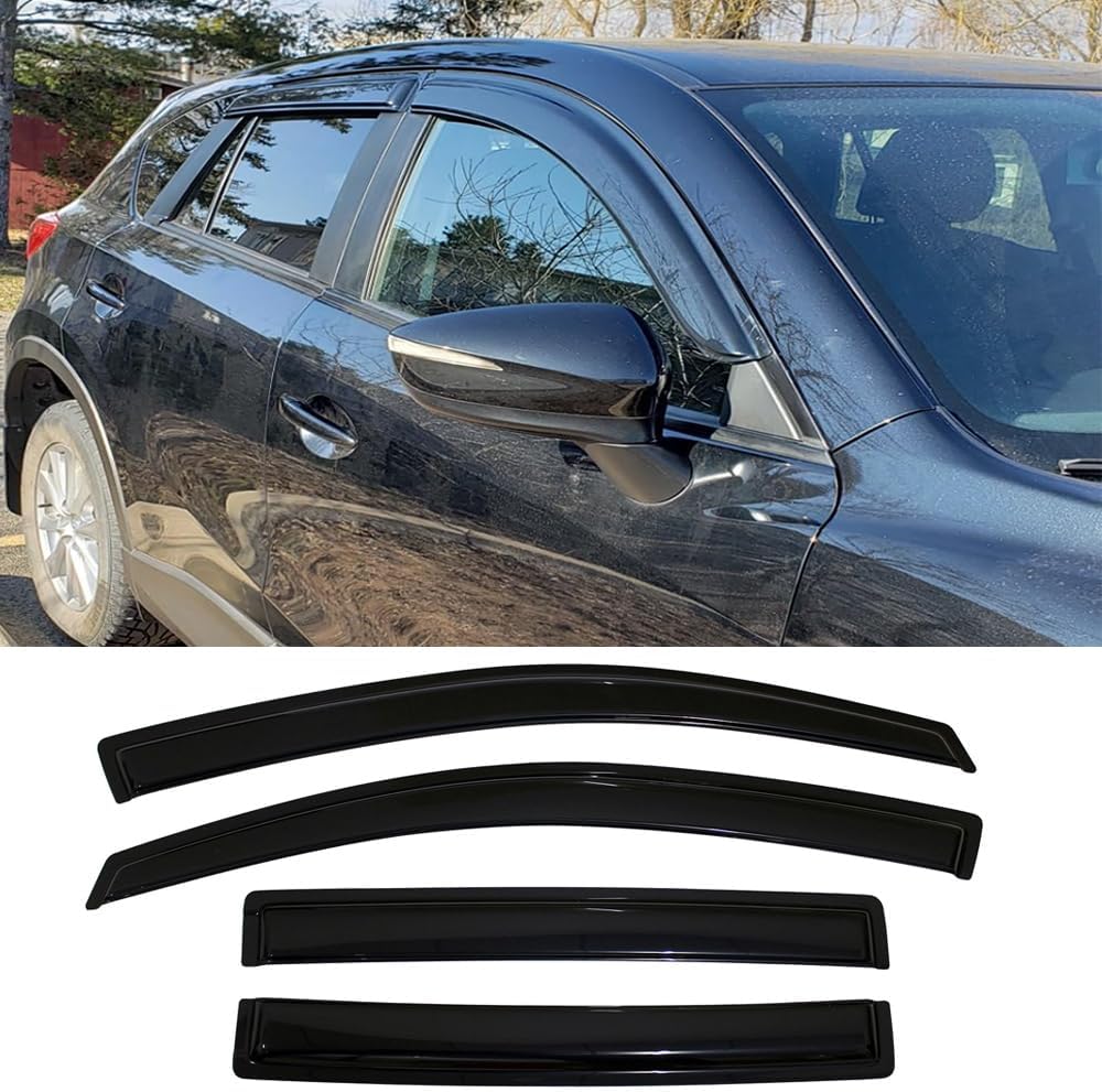 MA38 Side Window Visors Wind Vent Deflector,4pcs Outside Mount Tape-On Nice Sun Rain Guards Set fit for 2016-2021 Mazda CX9,Dark Smoke Window Shade