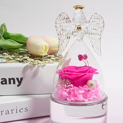 Miniatura 3 de Miofula Regalos de cumpleaños de rosas de ángel para mujer, rosa preservada en cristal, figuras de ángel para mamá, abuela, esposa, rosas reales