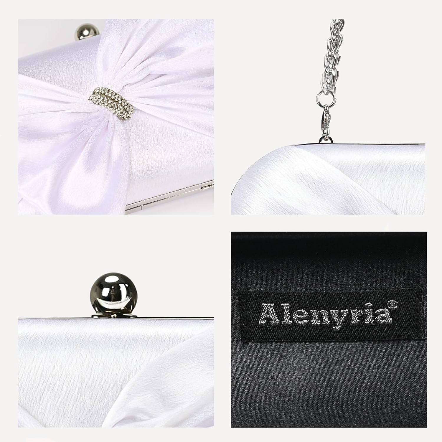 Satin Rhinestone Bow Clutch Purses for Women Formal Evening Bags Handbags for Wedding/Prom/Party with Chain Strap