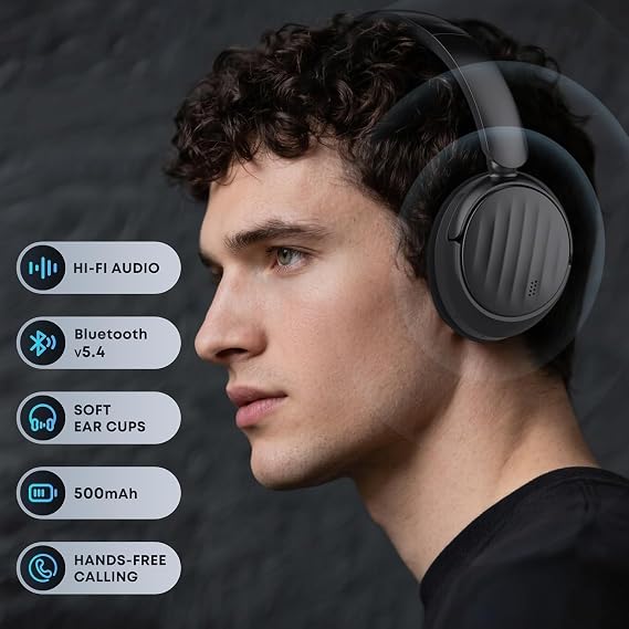 Bluetooth Headphones with Active Noise Cancelling (ANC), Wireless Over Ear Bluetooth Headsets with 35H Playtime, HiFi Stereo Foldable Headphones with Foam Ear Cups for Sports, Travel, Black