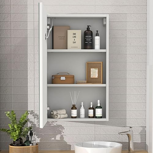 Miniatura 6 de Gabinete de medicina LED, botiquín iluminado con espejo, botiquines con espejo montado en la pared, espejo de baño con almacenamiento, botiquín de