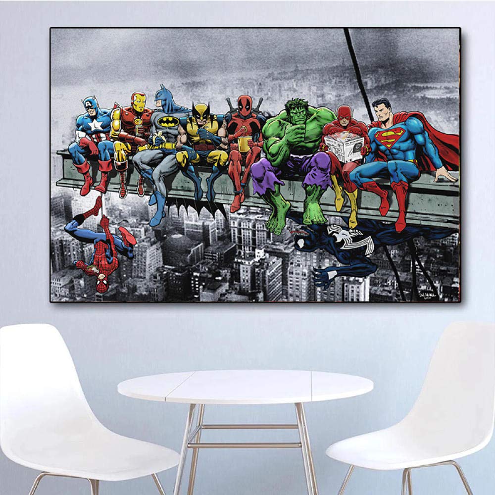 SYFXLLV Toile Peinture Superhero Marvel - Hulk Captain America Superman - Affiche 60x90cm Sans Cadre