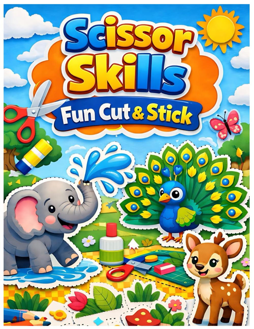 Cut, Paste & Create! – Fun Scissor Skills for Kids | Cute 3d Animals Cut & Paste Work Book for Preschool Kids: Snip, Stick & Smile! – Scissor Skills Fun