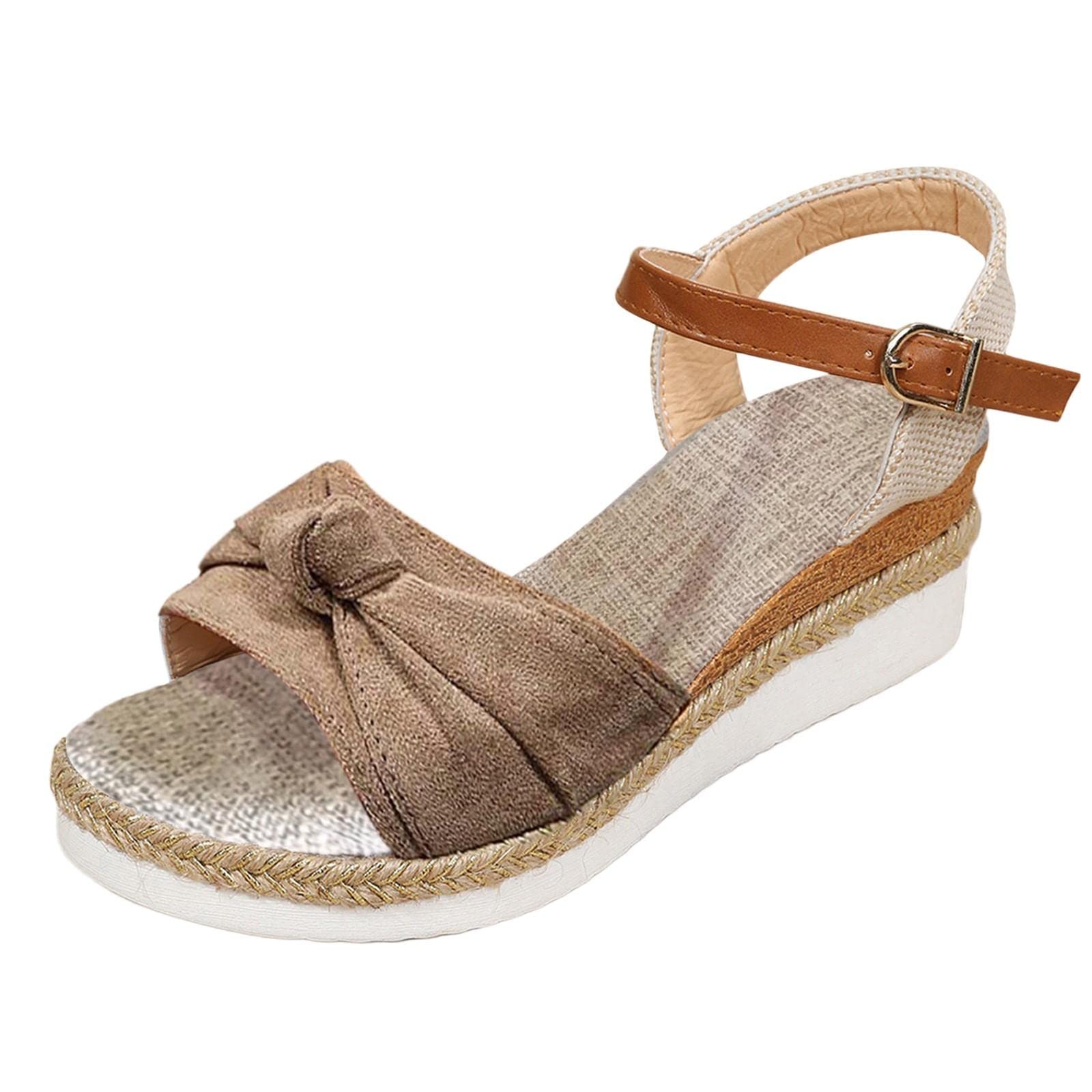Amazon.com: Womens Espadrille Wedge Sandals Open Toe Platform Fish Mouth  Ankle Strap Slingback Summer Dress Shoes Lightweight Close Toe Low Heel  Wide Width Dressy Sandals Sandals Sandals Bow knot B42-Khaki
