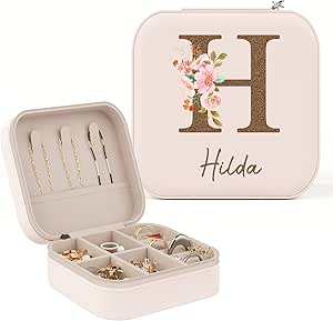 Personalized Jewelry Box With Birth Initial & Name - Custom Bridesmaid Gifts & Travel Organizer
