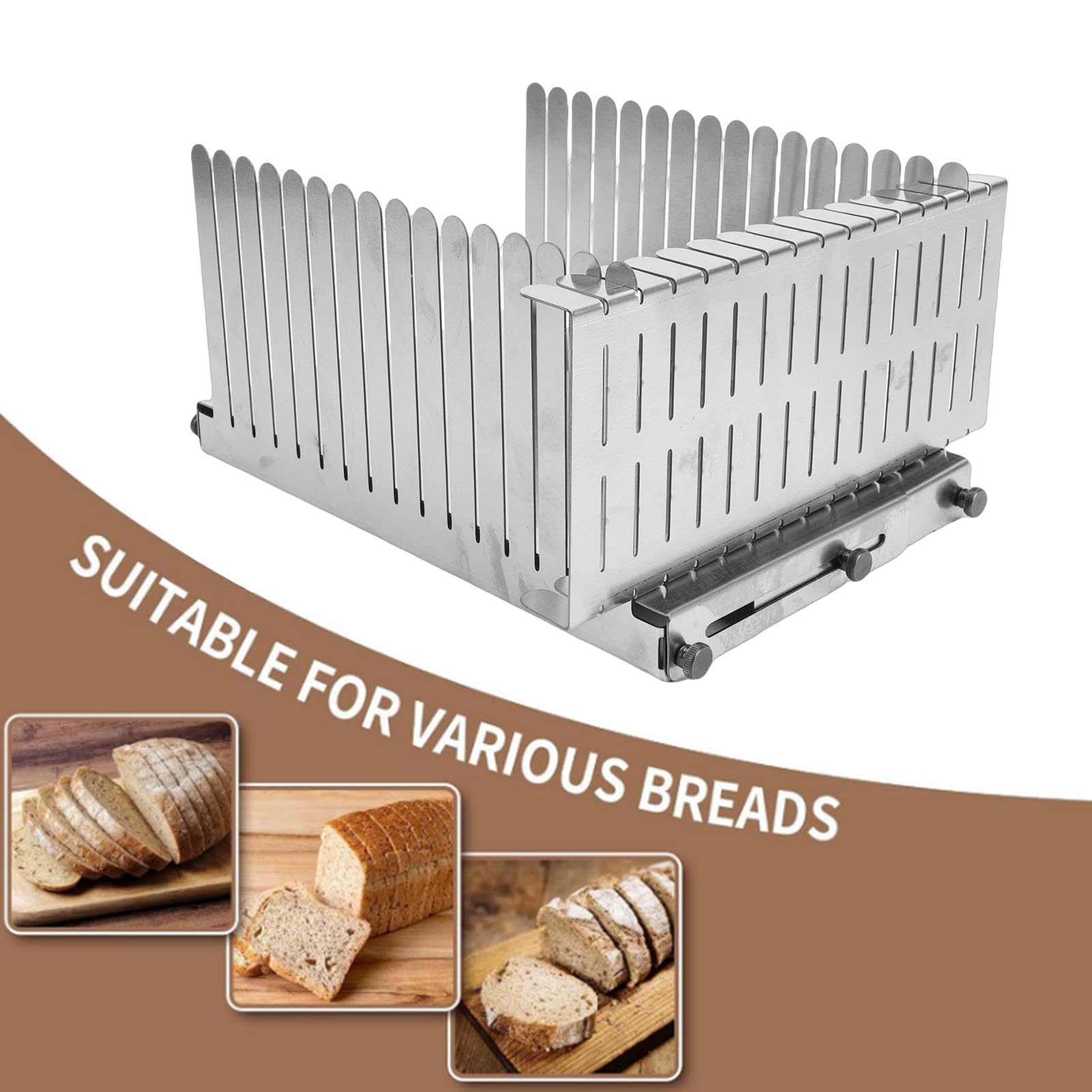 Affettatrice per Pane in Acciaio Inossidabile, 5,5 8,3 Pollici Larghezza Regolabile Strumento Ausiliario per Affettare Pane Fatto in Casa, Pane Tostato, Guida per Affettare
