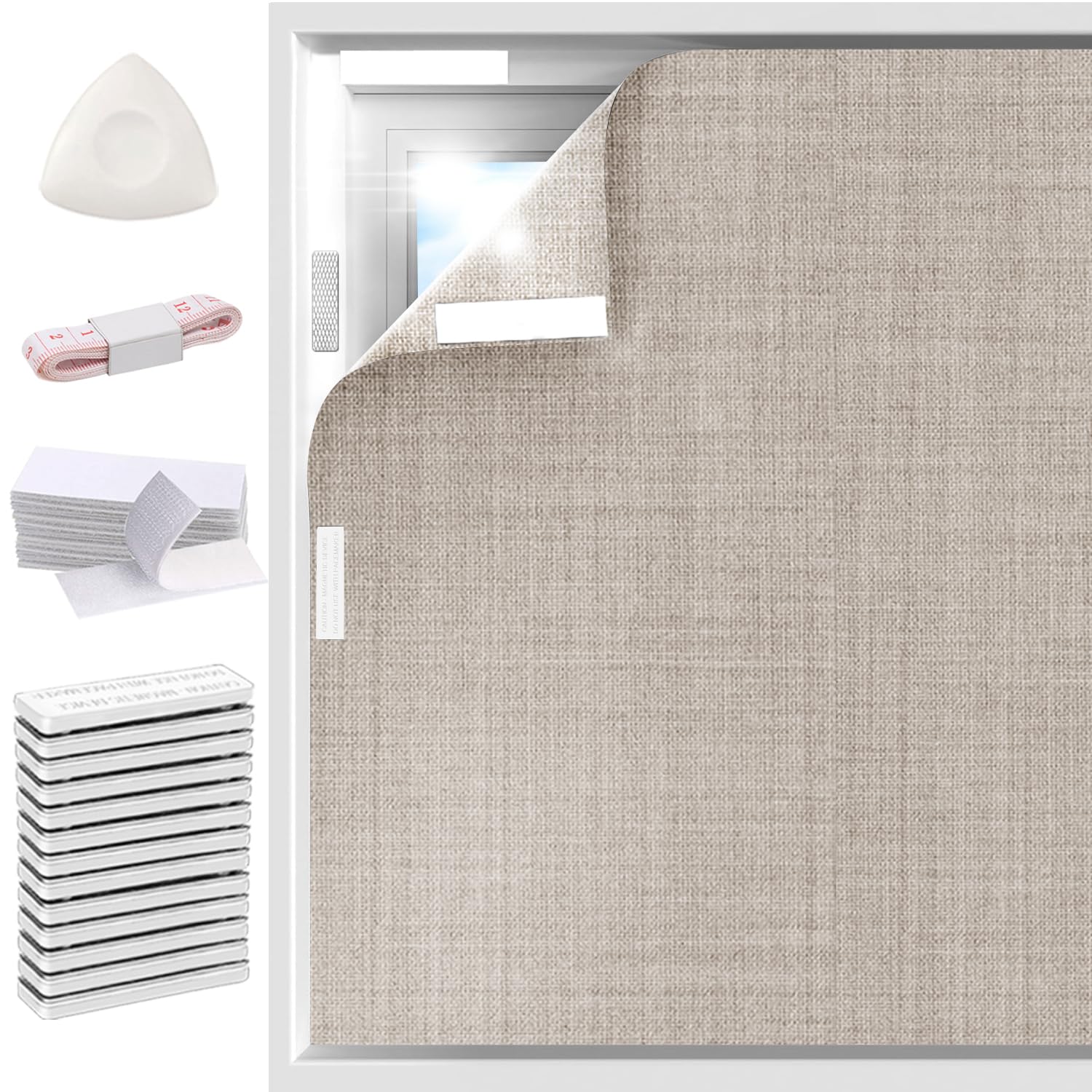 Photo 1 of Arciveberg 100% Blackout Linen Curtains for Bedroom 59x118Inch, Temporary No Drill Cuttable Magnetic Khaki Black Out Window Cover, Removable Window Shades and Blackout Blinds for Bedroom, Nursery, RV
