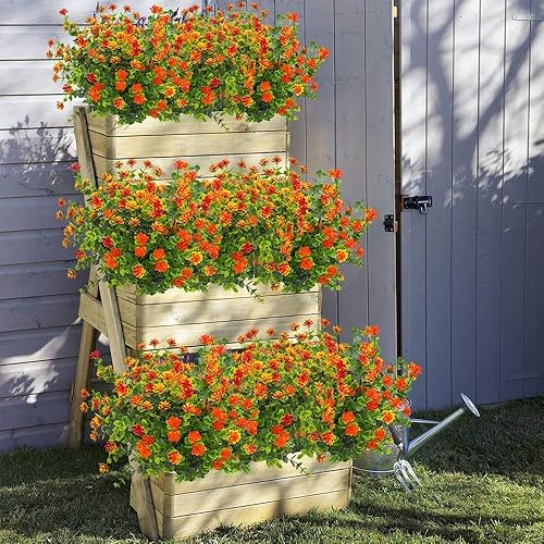 Miniatura 5 de 8 paquetes de flores artificiales para exteriores, resistentes a los rayos UV, plantas de plástico falsas para interiores y exteriores, macetas
