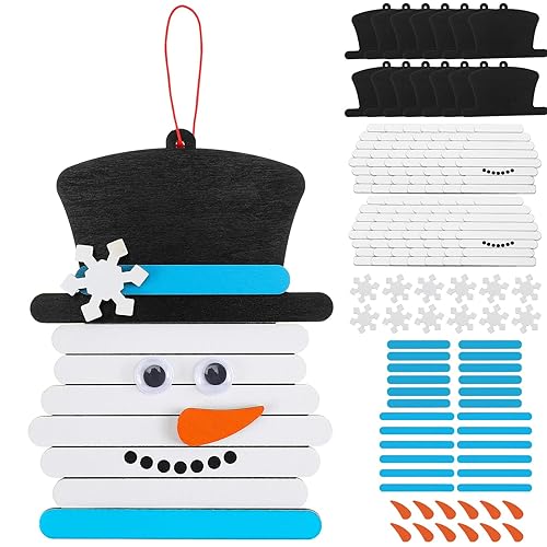 Shellwei 12 Pcs Winter Snowman Stick Craft Ornament DIY Wooden