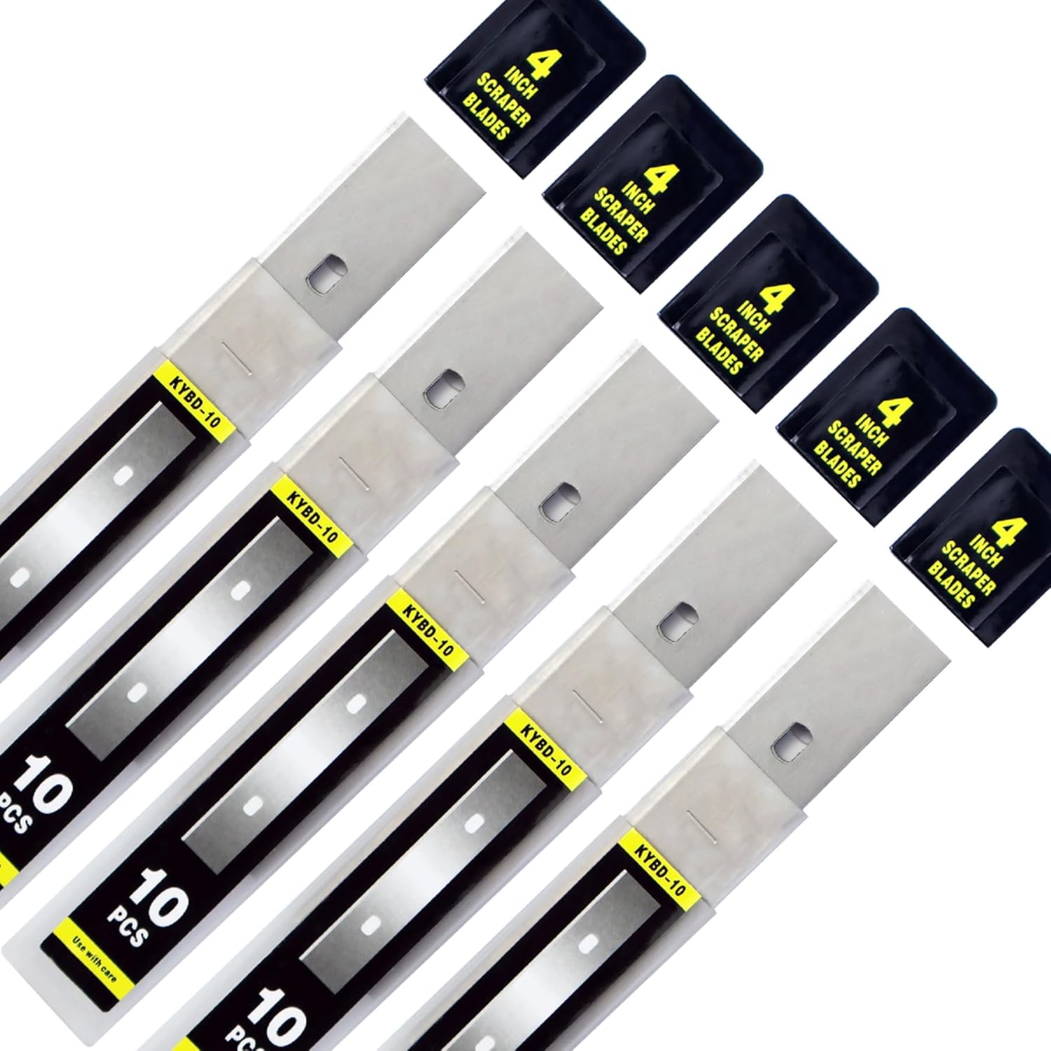 4" Scraper Razor Blades, 4 inch Scraper Blades Refills, 50 PCS(5 Box) Replacement Stainless Steel Blades to Remove Labels, Decals, Stickers, Wallpaper Adhesive Vinyls, etc.