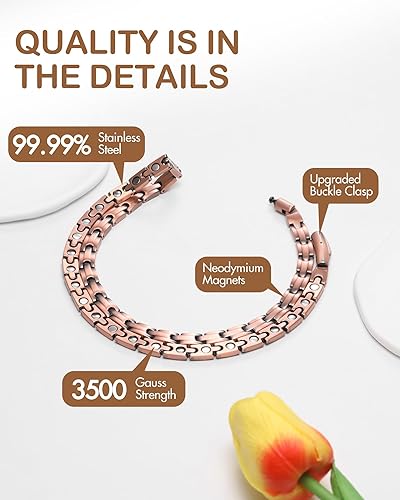 Miniatura 10 de Feraco Collar de cobre para hombres y mujeres, cadenas magnéticas de cobre puro 99.99% con 3500 imanes de neodimio Gauss ultra resistentes, regalo