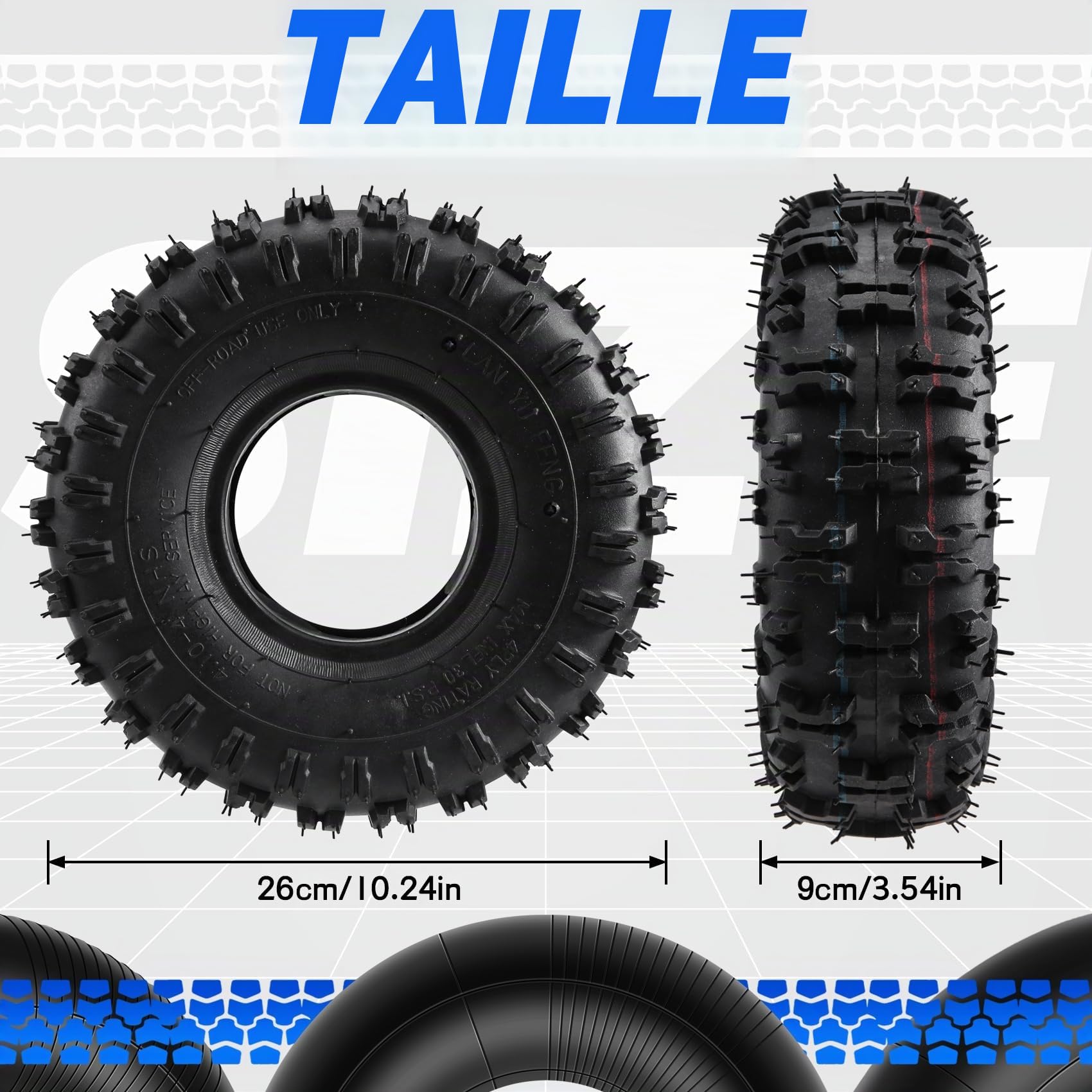 4.10-4+ Kit de pneus pour motoculteur, souffleuse à neige, tondeuse à gazon, diable, brouette, kart pour enfants et plus encore