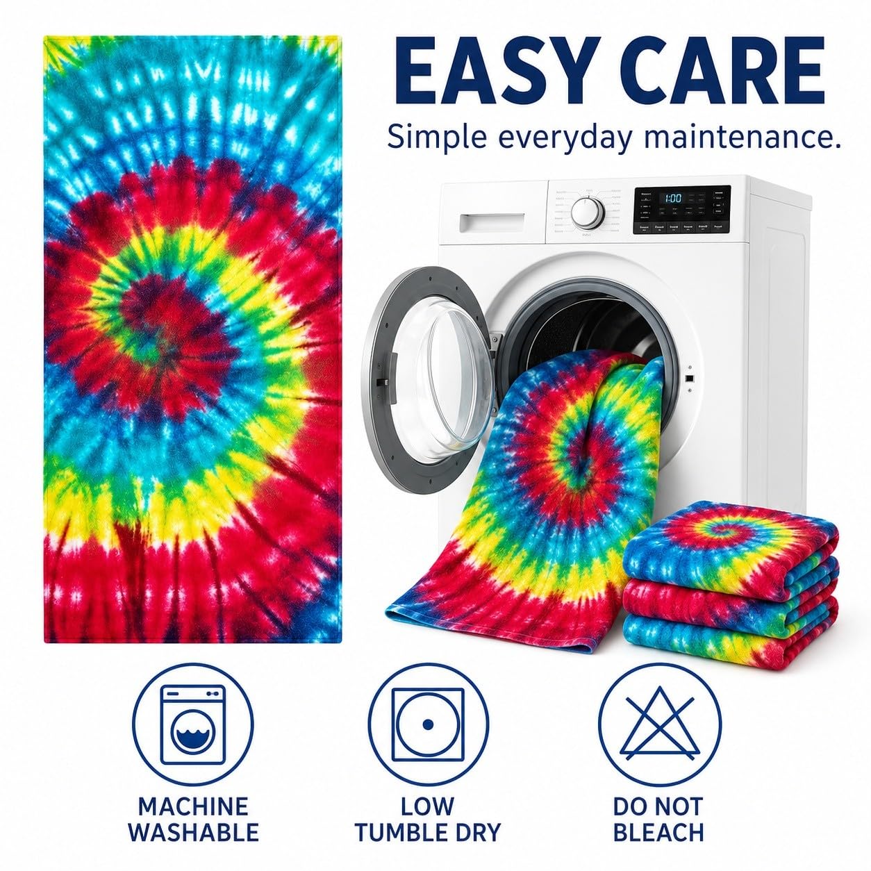 Serviette de Plage Tie-Dye en Spirale Microfibre Rapide 200x200 cm