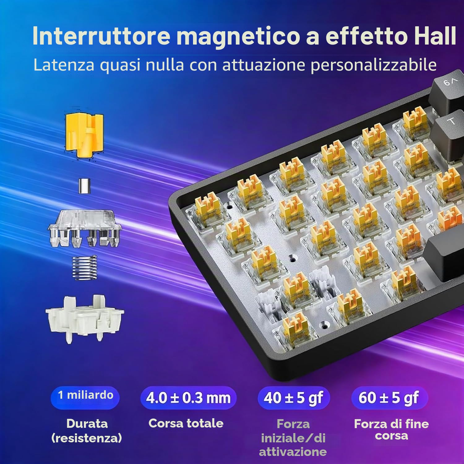 DIERYA DK68-C Tastiera da gioco HE al 60%, interruttore magnetico hot swap, trigger rapido, azionamento regolabile, frequenza di polling 8000Hz, retroilluminazione RGB, 68 tasti compatti per PC