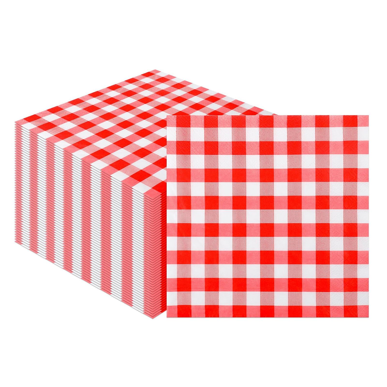 Flintronic 40 PCS Red Checkered Paper Serviettes Napkins, 33x33cm Soft Red Gingham Paper Napkins, Gingham Luncheon Napkins, Party Serviettes Tissue for Birthdays, Wedding, Picnics, Tea Parties Decor — image 1