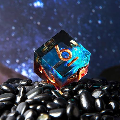 Vista 53 de DND - Juego de dados hechos a mano, 7 accesorios, dados de borde afilado para juegos TTRPG de Calabozos y Dragones, RPG multicara de resina Negro