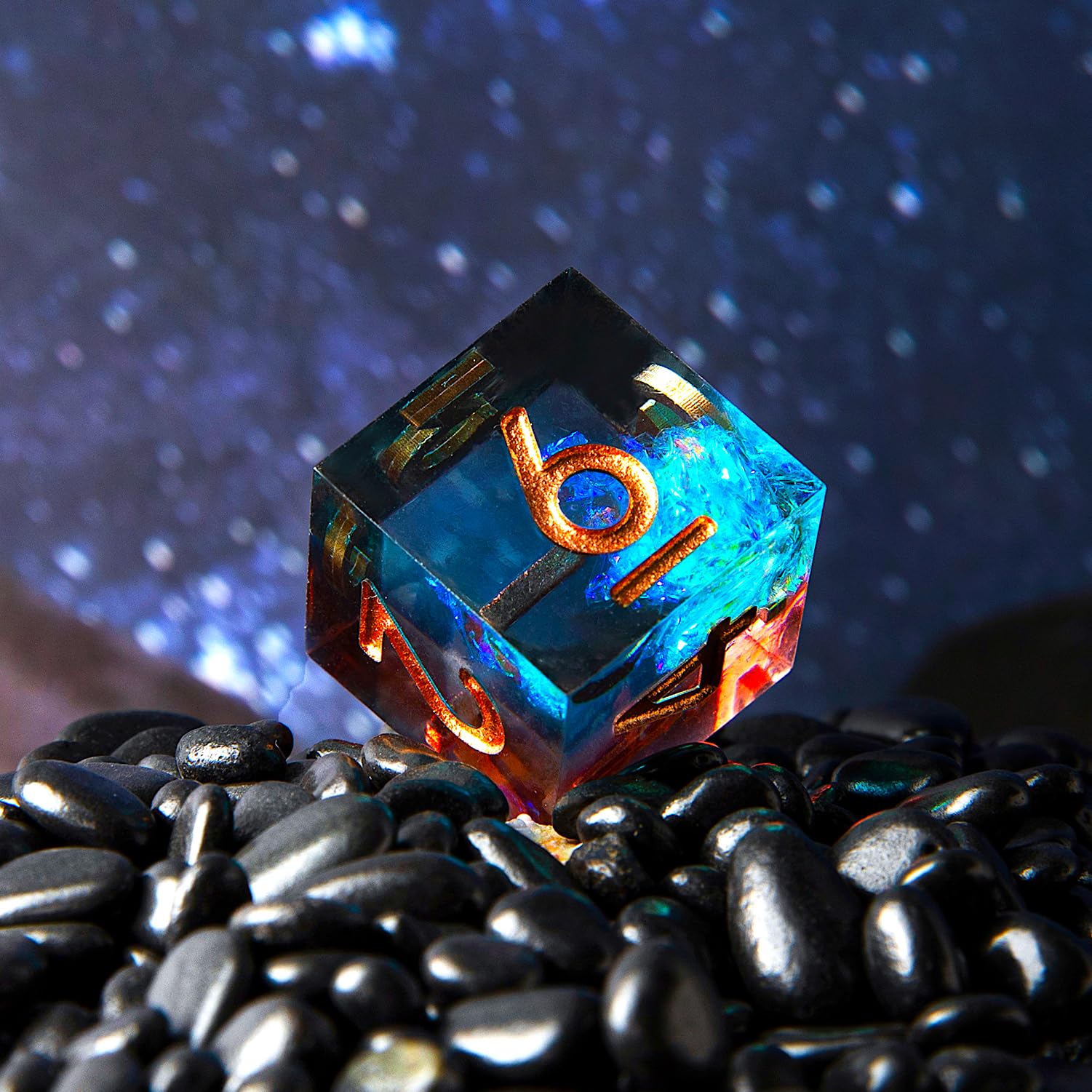 DND – Jeu de dés polyédriques en résine à bords tranchants avec étui à dés, faits à la main, 7 accessoires pour jeux de rôle Donjons et Dragons, dés D&D (bleu marron)