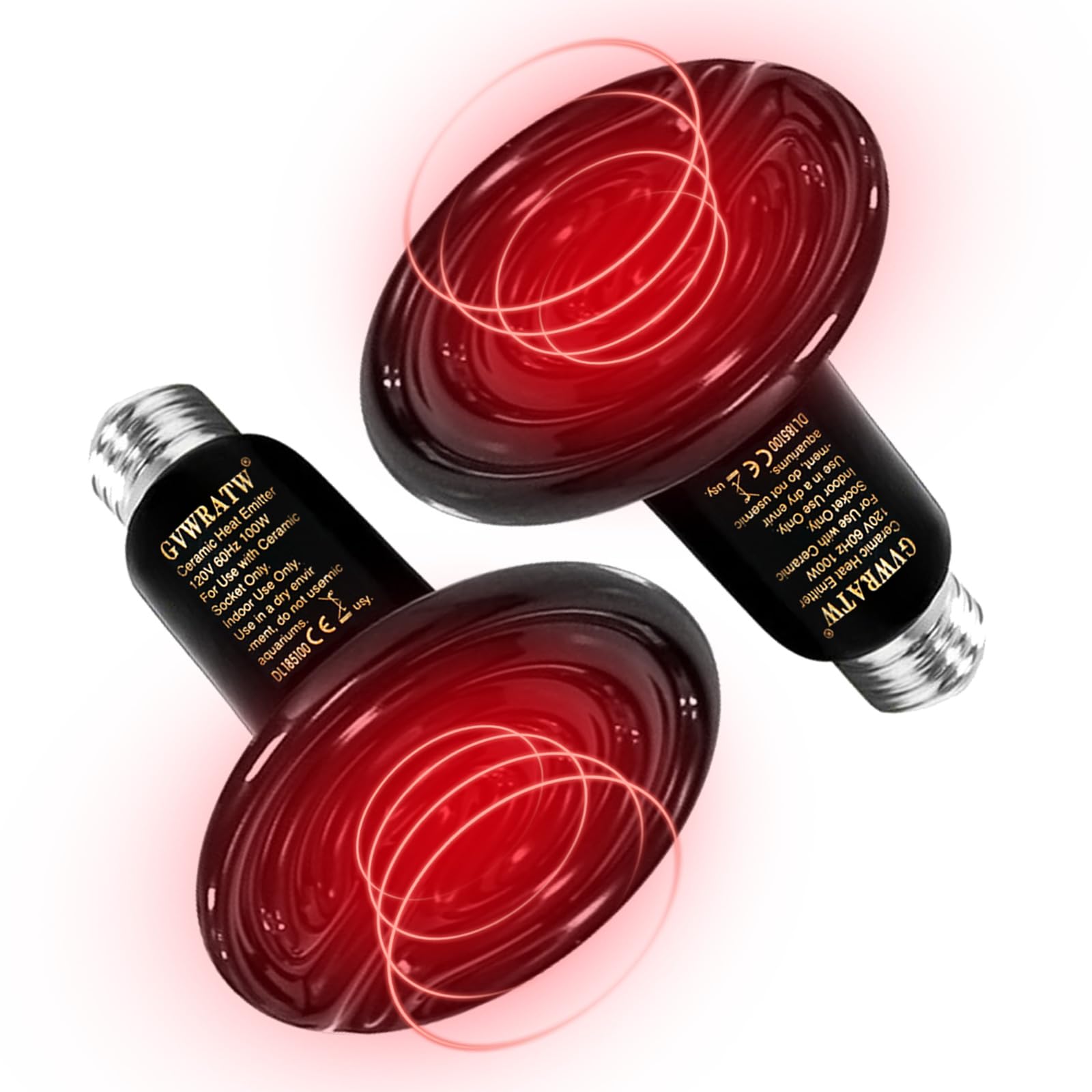 GVWRATW 2 Pack Reptile Ceramic Lamp 0.28 inch(85mm)- No Light Reptile Heat Lamp for Bearded Dragons, Turtles, Snakes, Lizards - Ideal for Pet Brooders - Safe Heating for Amphibians & Small Animals