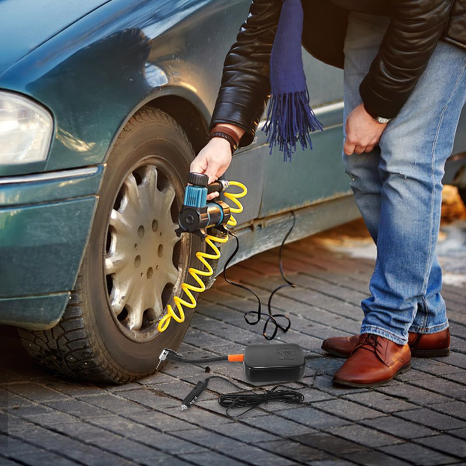 Mikikit Compressore Aria Portatile Gonfiaggio Rapido per Auto Pompa Elettrica Materiale Abs e Componenti Elettronici e Portabilità Pneumatici per Emergenze Stradali