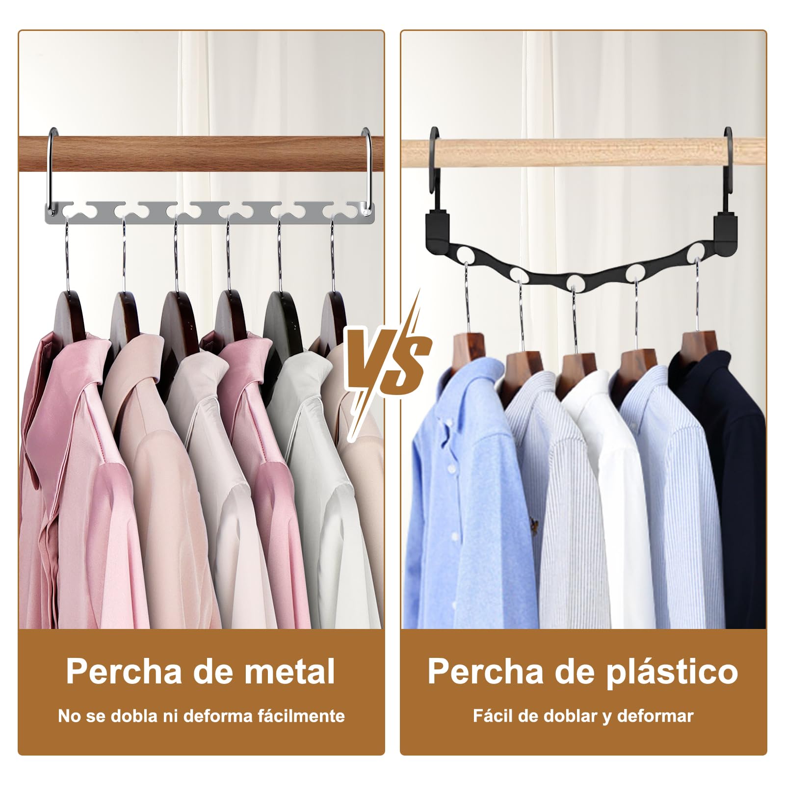 Magic - Perchas de metal resistentes para ahorrar espacio, organizador de armario, ahorro de espacio, paquete de 8 perchas en cascada