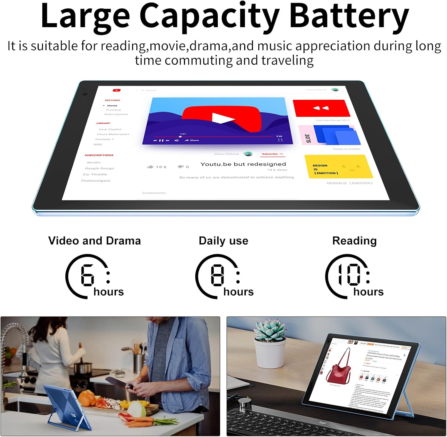 TJD Android 11 Tablet 10.1 Inch Tablets, 128GB ROM 512GB Expandable, Quad-Core Processor Tablet, 6000mAh Fast Charge, 8MP Dual Camera, IPS HD Touchscreen WiFi Bluetooth