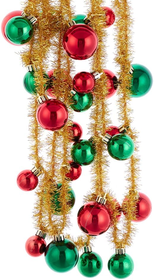 Gold Tinsel with Red and Green Ball Ornament Garland 6FT