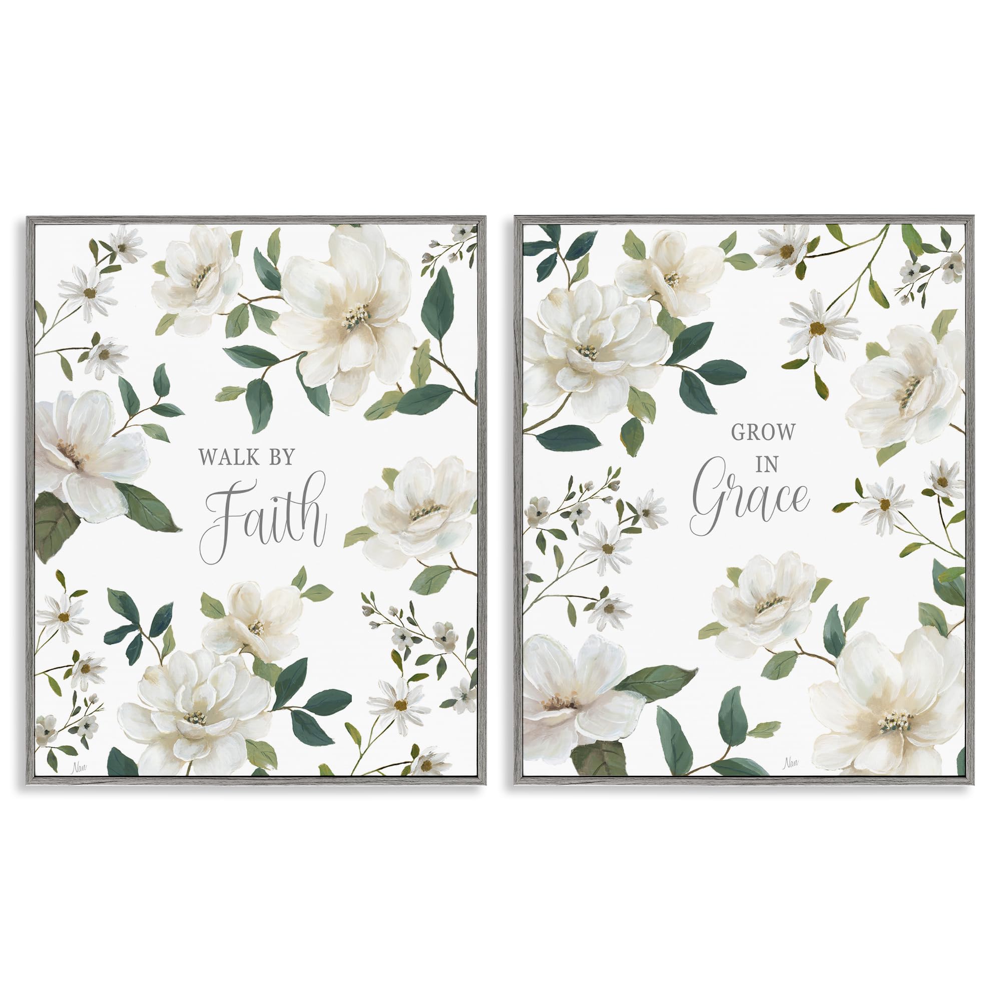Stupell Industries Farmhouse Gray (Textured) 'Spiritual Faith Sayings With Florals', 2Pc Framed Giclee Art Set 2, Gray, 24 X 30 Inches, Easy To Hang And Sturdy, Made In Usa, By Nan