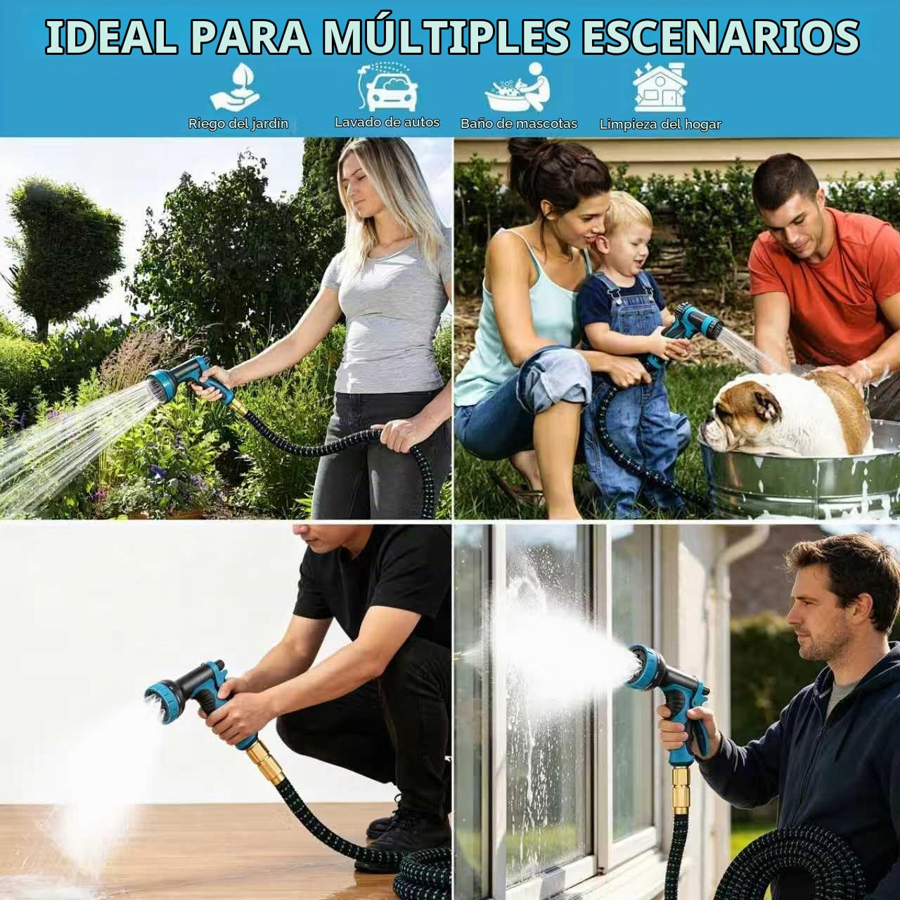 Manguera de jardín expandible,Manguera de jardín flexible expandible de 15 m,con pistola de pulverización de 10 modos,con conectores de 1/2 pulgada y 3/4,de agua para regar el lavado de coches (30M)