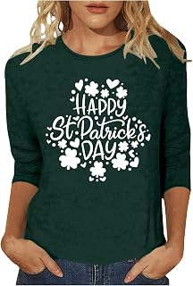 Camiseta de manga 3/4 para mujer, cuello redondo, estampado de letras de San Patricio, camiseta sexy para mujer