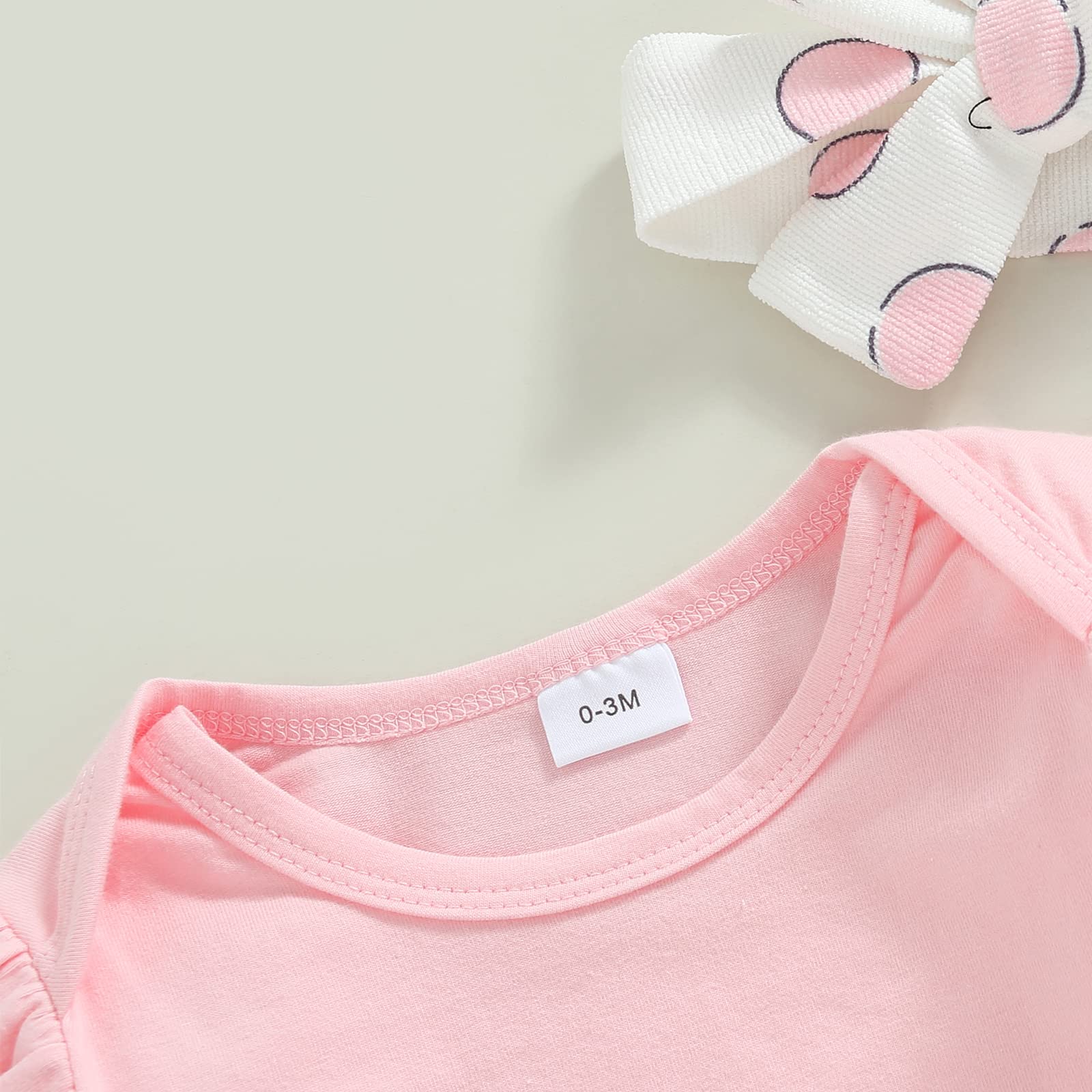 Newborn Baby Girl Easter Outfit Short Sleeve Romper Bunny Suspender Skirt Overall Dress My First Easter Clothes (B-Pink,6-9 Months)