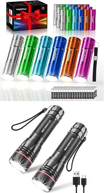 WdtPro LED Mini Flashlights 18 Pack and Rechargeable Flashlights High Lumens 2 Pack