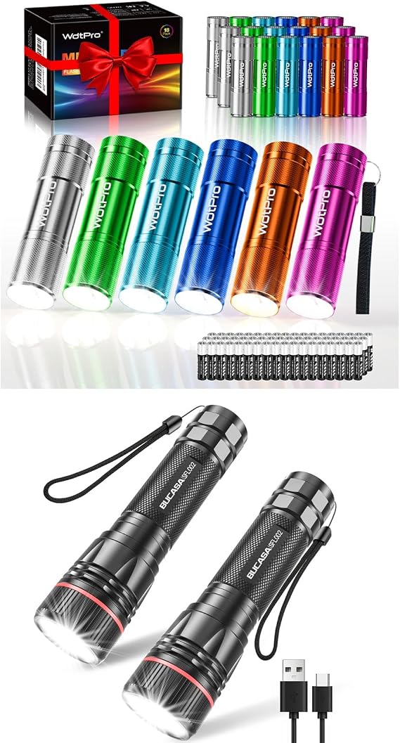 WdtPro LED Mini Flashlights 18 Pack and Rechargeable Flashlights High Lumens 2 Pack
