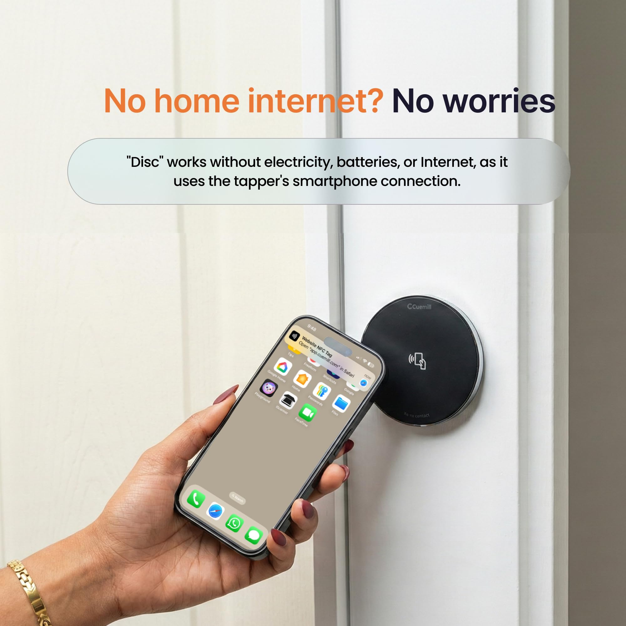Disco, timbre inteligente, sin cables/baterías/WiFi/suscripción. Tecnología patentada. OEM (minimalista, aluminio mate)