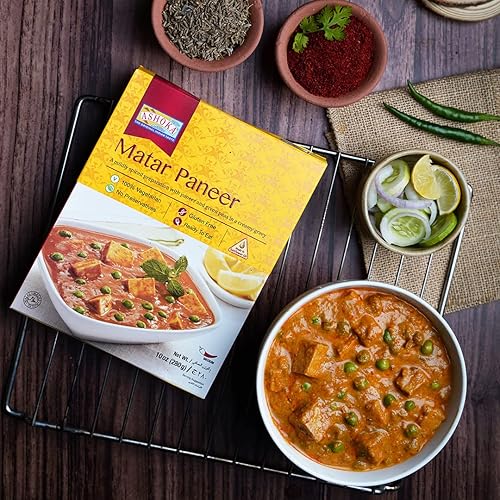 Miniatura 4 de Ashoka Heat & Eat Entrees 1932, guisantes y queso vegetarianos, comidas indias sin gluten, certificado Kosher, paneer matar totalmente natural, apto