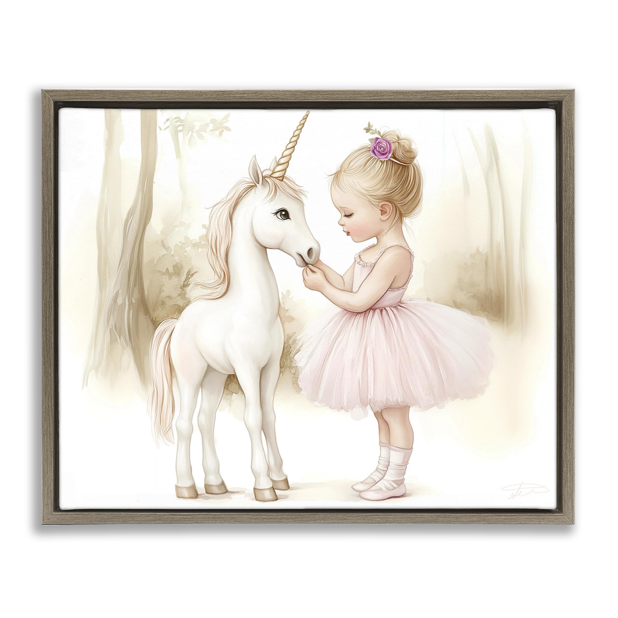 'Girl & Unicorn Friendship'| Floating Frame Canvas Art