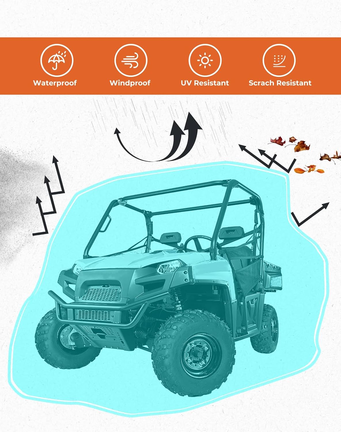 KEMIMOTO UTV Cover, All-Weather Protection UTV Cover Two Seater Compatible with Polaris Ranger 570 500 CFMOTO Zforce 800 2-3 Seaters 118" x 69" x 58"