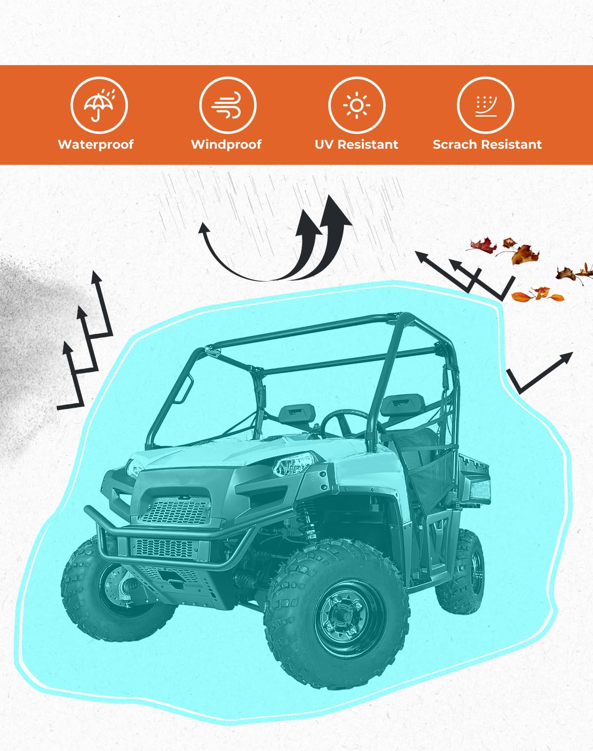 KEMIMOTO Funda para UTV, protección para todo tipo de clima, cubierta UTV de dos plazas, compatible con Polaris Ranger 570 500 CFMOTO Zforce 800 de 2-3 plazas, 118 x 69 x 58 pulgadas
