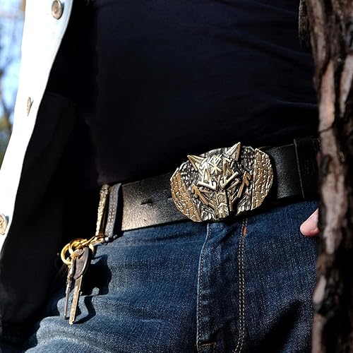 Miniatura 6 de Runic Wolf Belt buckle, Scandinavian Old Norse Celtic wild animal werewolf Viking Fenrir mythology solid brass belt buckle for casual belt