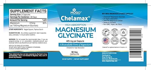 Miniatura 5 de Chelamax Glicinato de magnesio. Procedente del mar Muerto, 100% magnesio quelatado para el sueño y la ansiedad, calambres musculares, salud ósea.