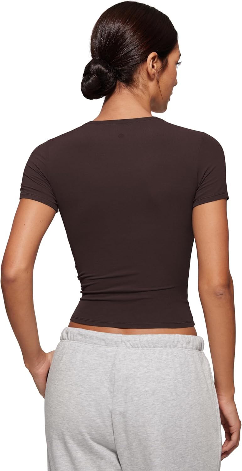 CRZ YOGA Softembrace High Neck Tops for Women - Soft Casual Going Out Shirts Crewneck Tight Basic Short Sleeve T-Shirt - Image 2