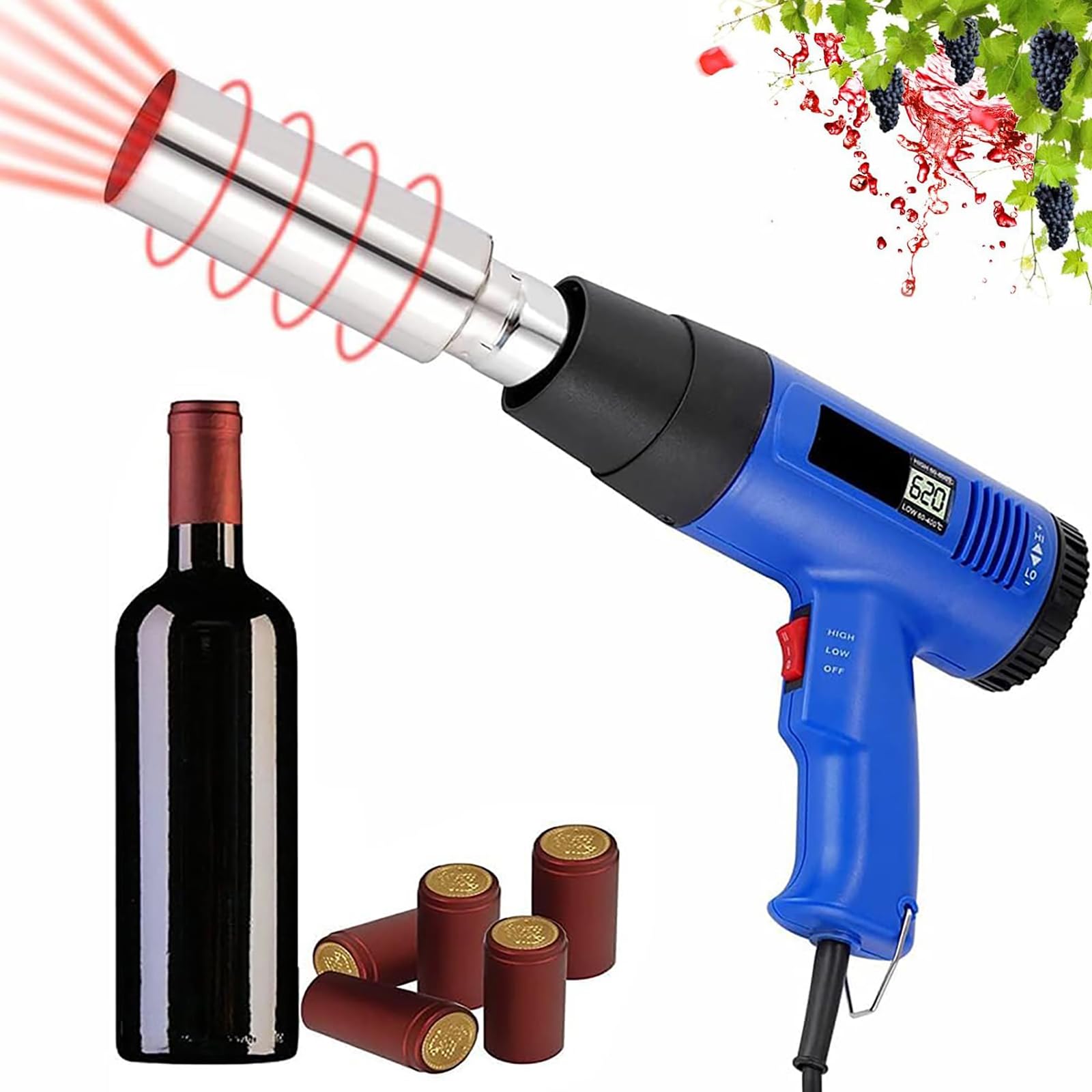AYCDL Digital Bottle Capsule Sealing Machine, Heat Shrink Wrapper with LCD Control, PVC/PP/PO Film, Adjustable Temperature 40-600℃ for greats Sealing,A