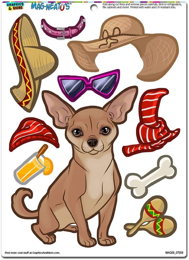 Chihuahua Dress-Up - Dog Pet Funny Novelty Gift Paper Doll Locker Refrigerator Vinyl Magnet Set