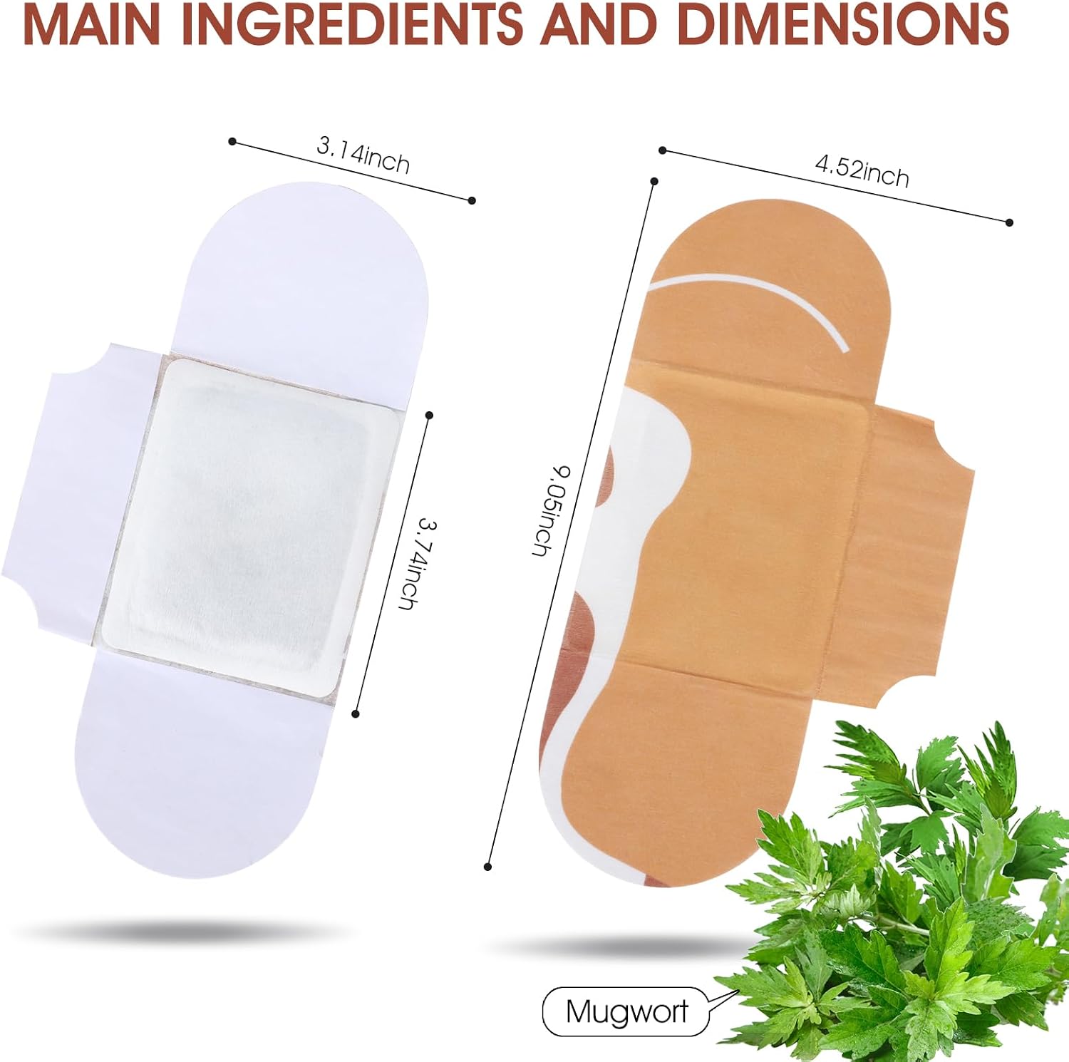 Heat Moxa Foot Pads, Self Heating Patch, Natural Wormwood Ingredients Hot Compress Wraps, 5 Count