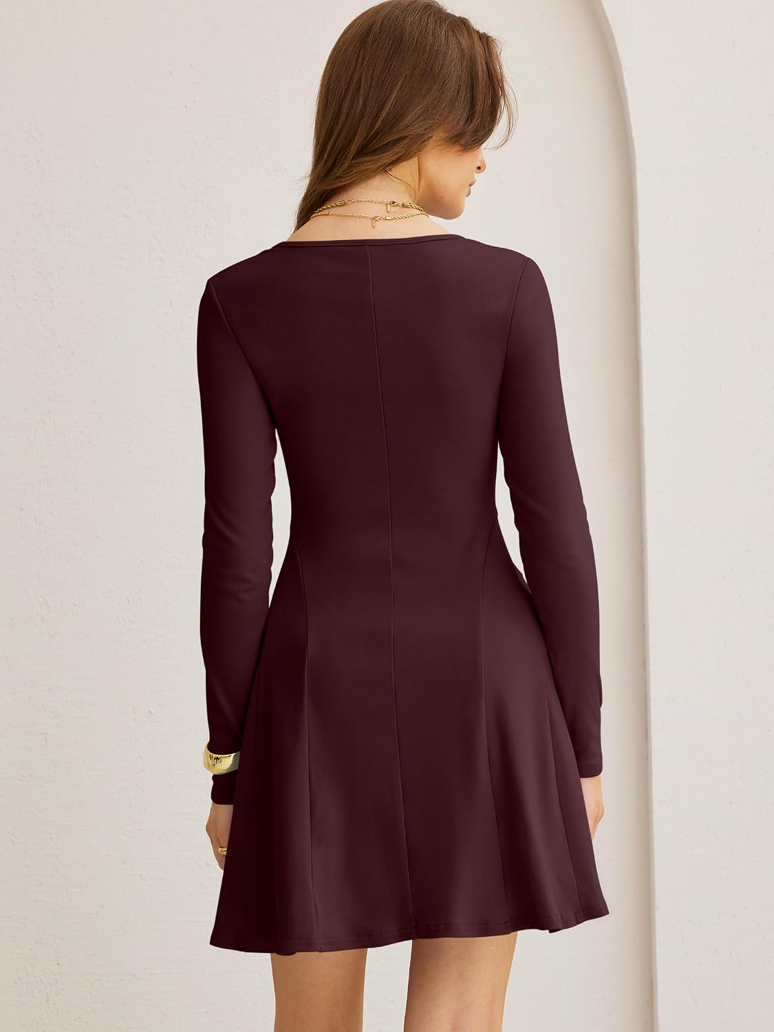 ANRABESS Womens Fall Long Sleeve Bodycon Flowy Mini Dress image 5