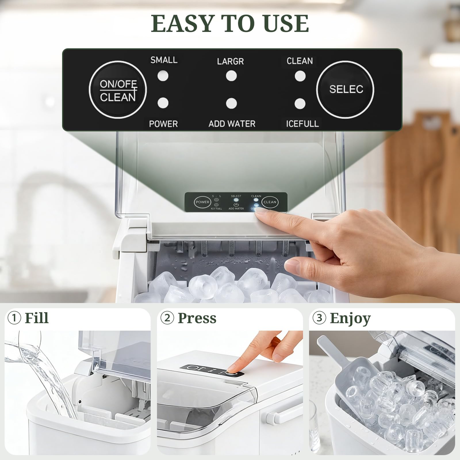 Ice Maker, Portable Ice Makers Countertop with Handle, Basket & Scoop, 26Lbs/24Hrs, 9 Bullet Ice Cubes in 6 Mins, 2 Ice Sizes, Self-Cleaning, Quiet Compact Ice Machine for Home Kitchen Party, White on Fridge.com